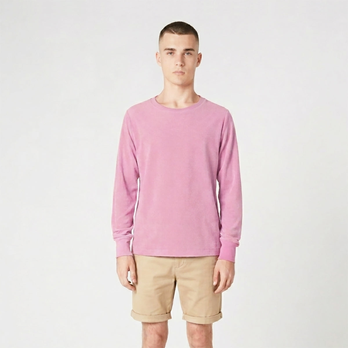 pink terrycloth sweatshirt