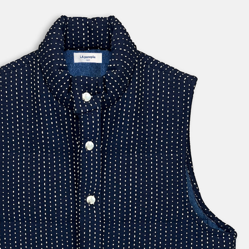 indigo puffer vest