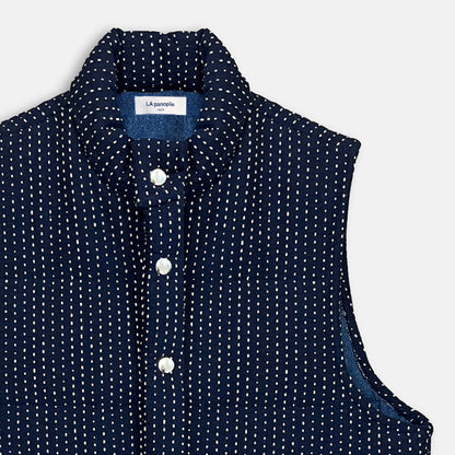 indigo puffer vest