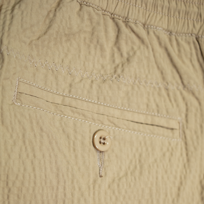 beige seersucker Bermuda shorts