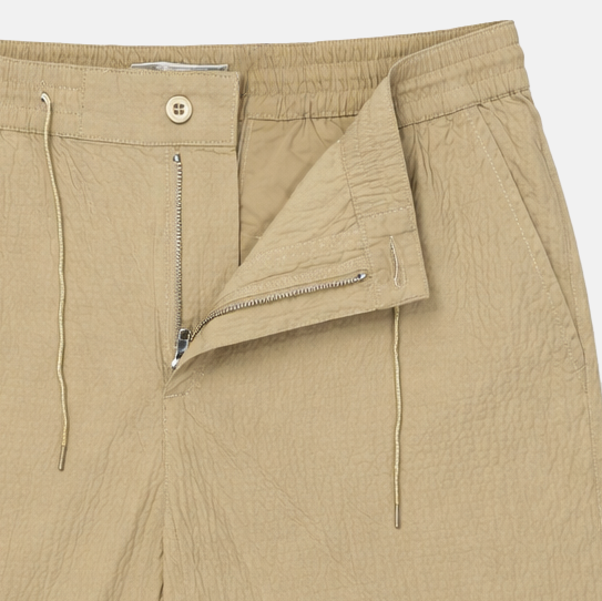 beige seersucker Bermuda shorts