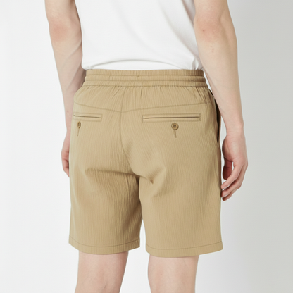 beige seersucker Bermuda shorts
