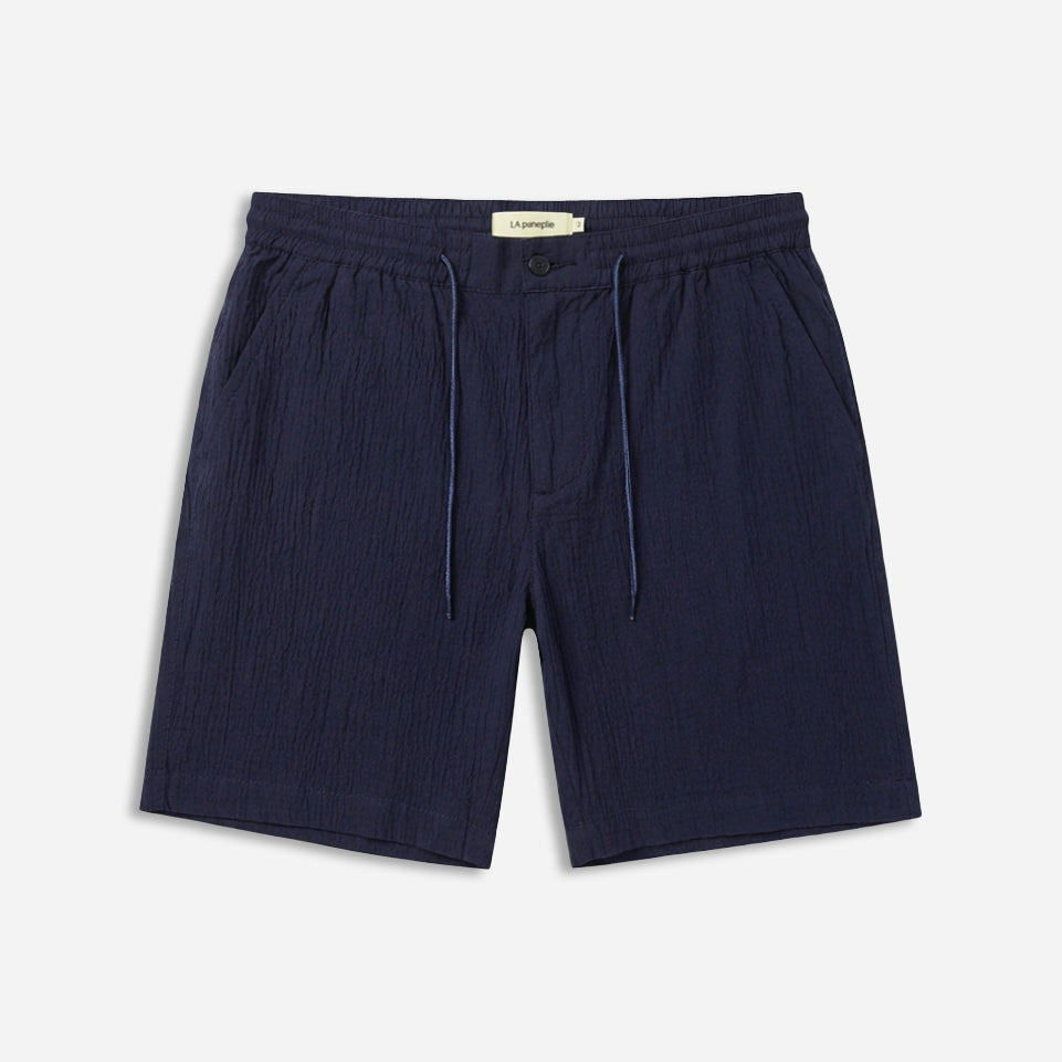 navy seersucker Bermuda shorts