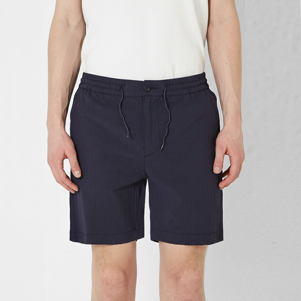 navy seersucker Bermuda shorts