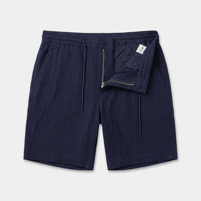 navy seersucker Bermuda shorts