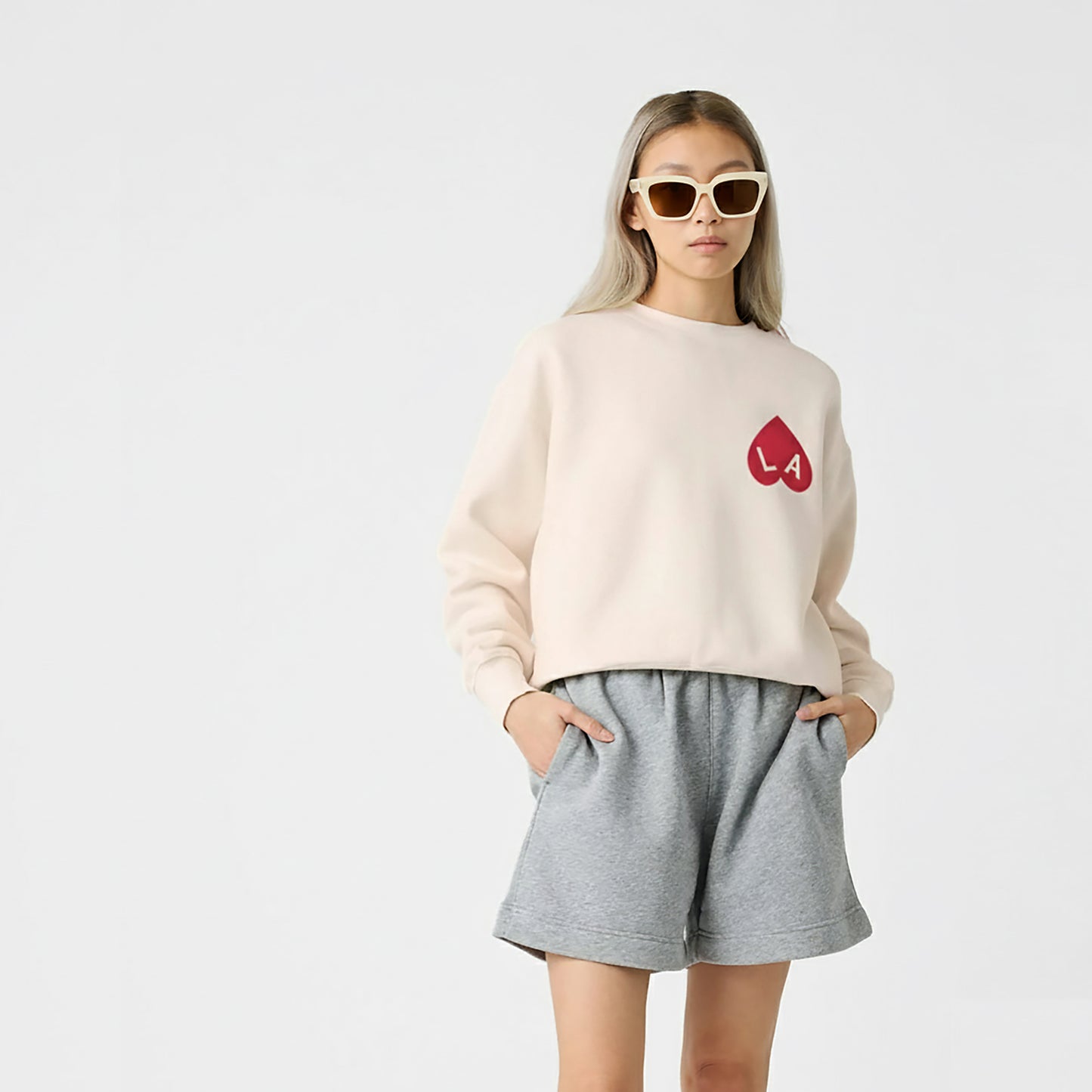 Sweat girl coeur ecru