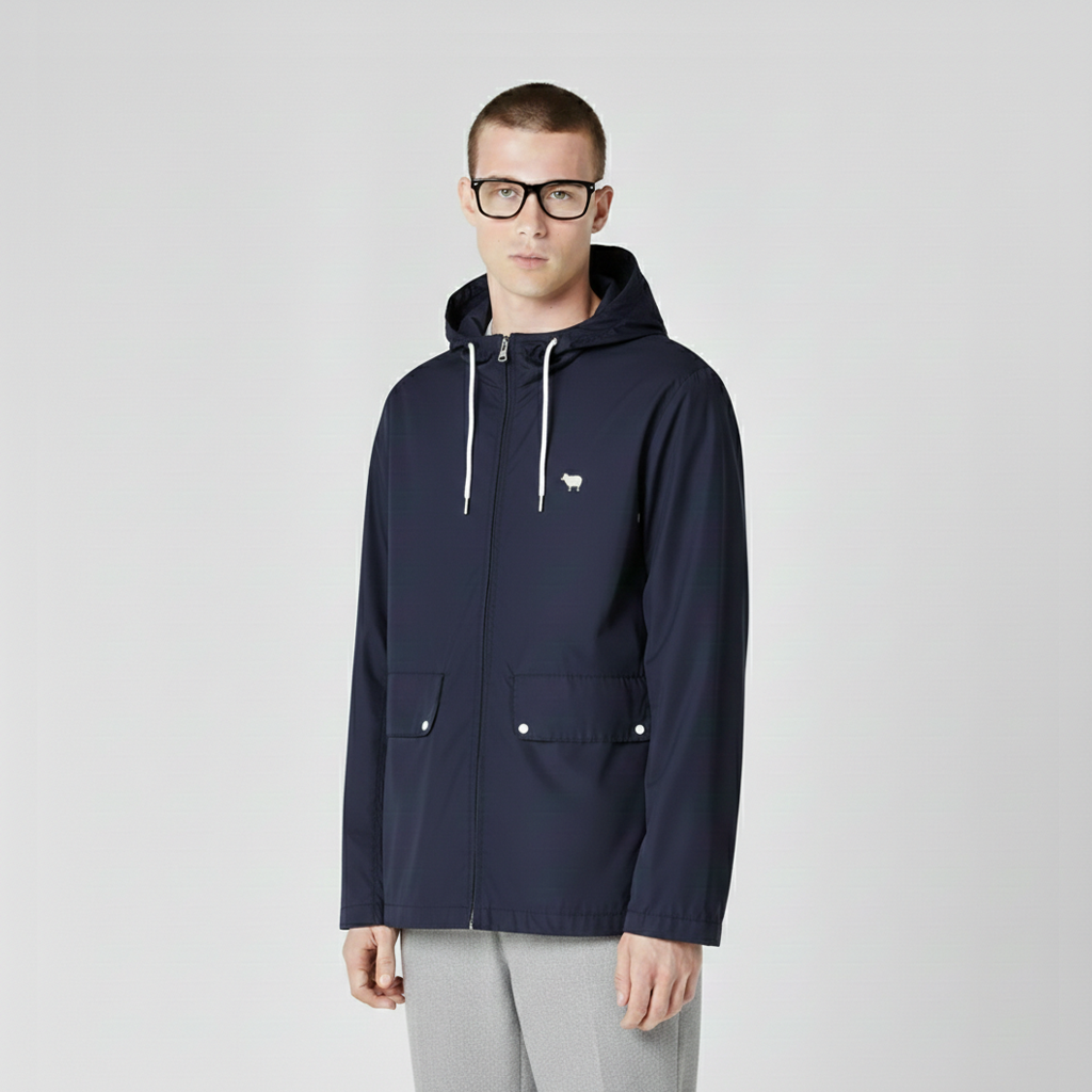 navy rain jacket