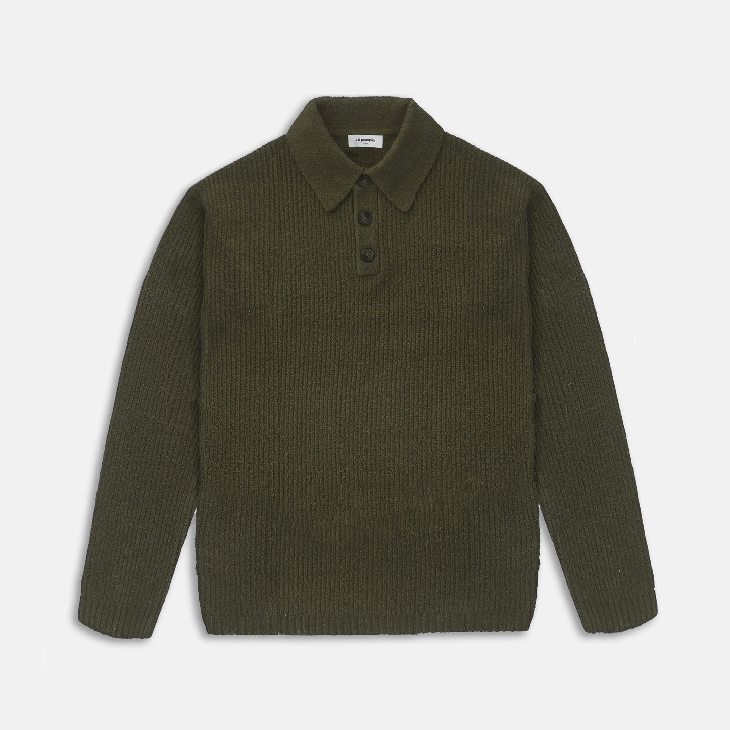 Khaki ribbed polo sweater