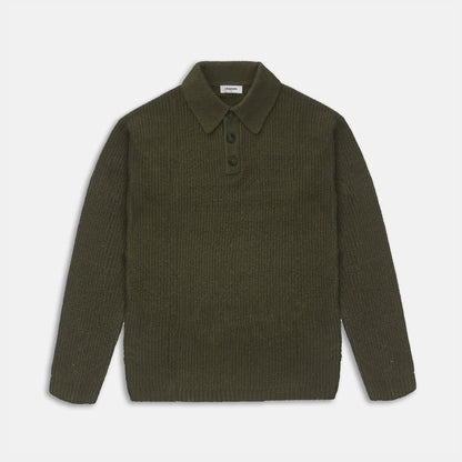 Khaki ribbed polo sweater